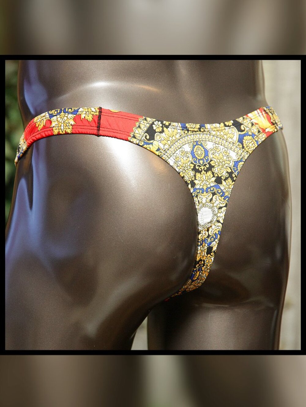 Mens SALE Flaw on Orange Ornate Print 1 1/4 sides Thong Handmade - Picture 4 of 6